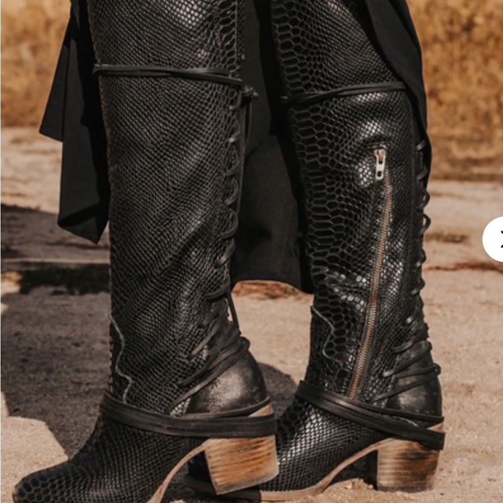 Freebird Black Textured Over the Knee Boots